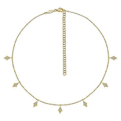 14K White Gold Diamond Choker Necklace with Diamond Kite Drops