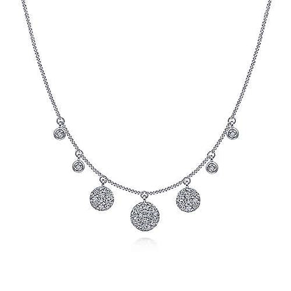 14K White Gold Pave Diamond Disc Drop Necklace