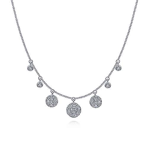 14K White Gold Pave Diamond Disc Drop Necklace