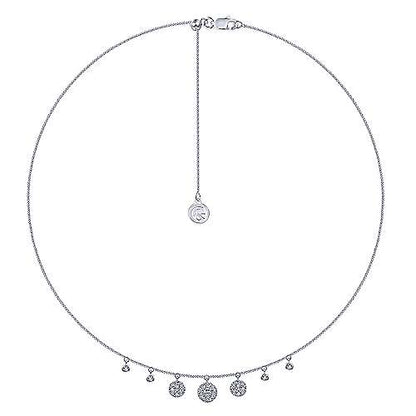 14K White Gold Pave Diamond Disc Drop Necklace