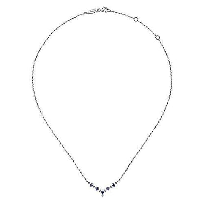 14K White Gold Diamond and Sapphire Curved Bar Necklace