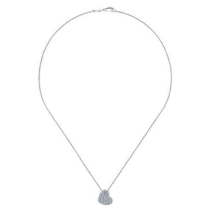 14K White Gold Tilted Pave Diamond Heart Pendant Necklace