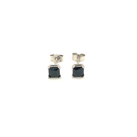 14K Black Cubic Zirconia White Stud Earring 3MM