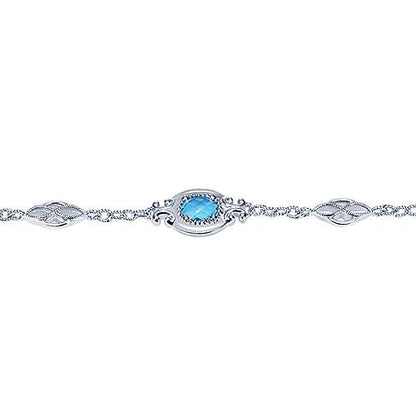 925 Sterling Silver Twisted Chain Bracelet with Oval Blue Topaz Stations