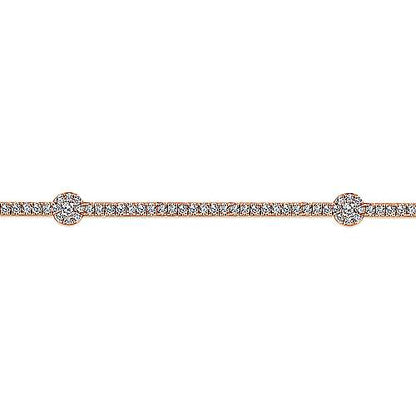 14K Diamond Tennis Bracelet with Round Cluster Stations