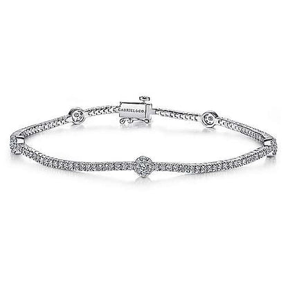 14K Diamond Tennis Bracelet with Round Cluster Stations