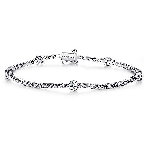 14K Diamond Tennis Bracelet with Round Cluster Stations