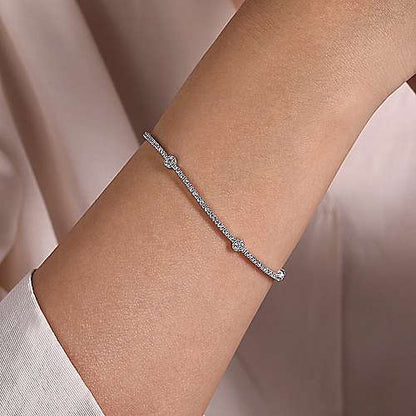 14K Diamond Tennis Bracelet with Round Cluster Stations