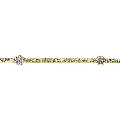 14K Diamond Tennis Bracelet with Round Cluster Stations