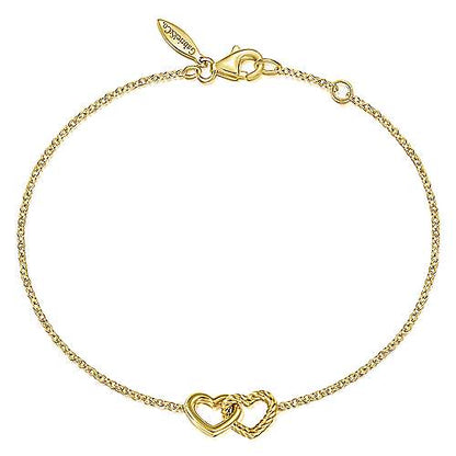 14K Yellow Gold Chain Bracelet with Entwined Hearts