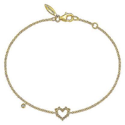 14K Yellow Gold Heart Bracelet with Diamond Bezel Charm