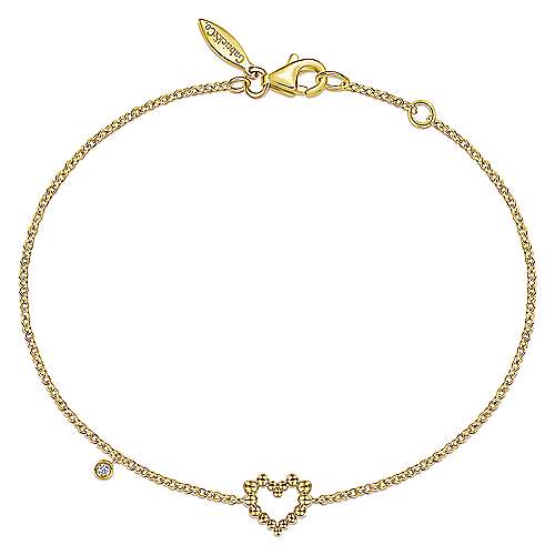 14K Yellow Gold Heart Bracelet with Diamond Bezel Charm